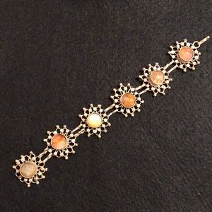 Bohemian Silver and Stone Bracelet, Orange, Cream and White Stones Fabulous